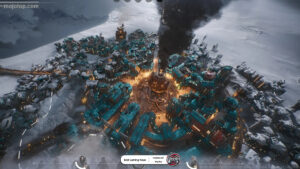 Frostpunk 2 game environment showing a frozen city