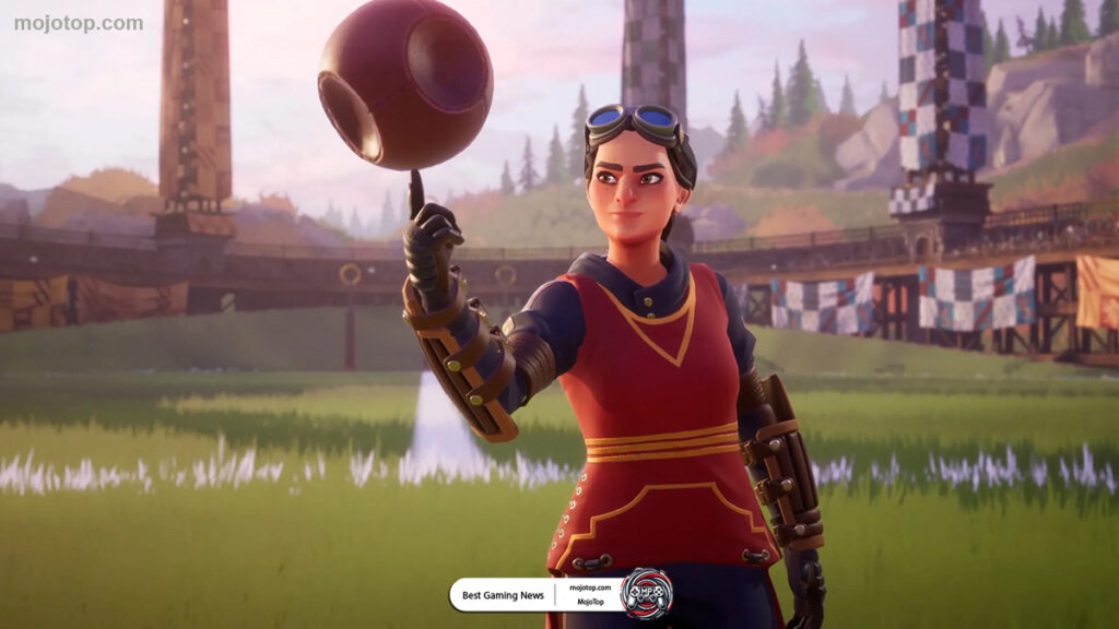 Gameplay scene from Harry Potter: Quidditch Champions with players flying on broomsticks