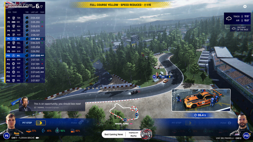GT Manager racing simulation with dynamic strategy elements