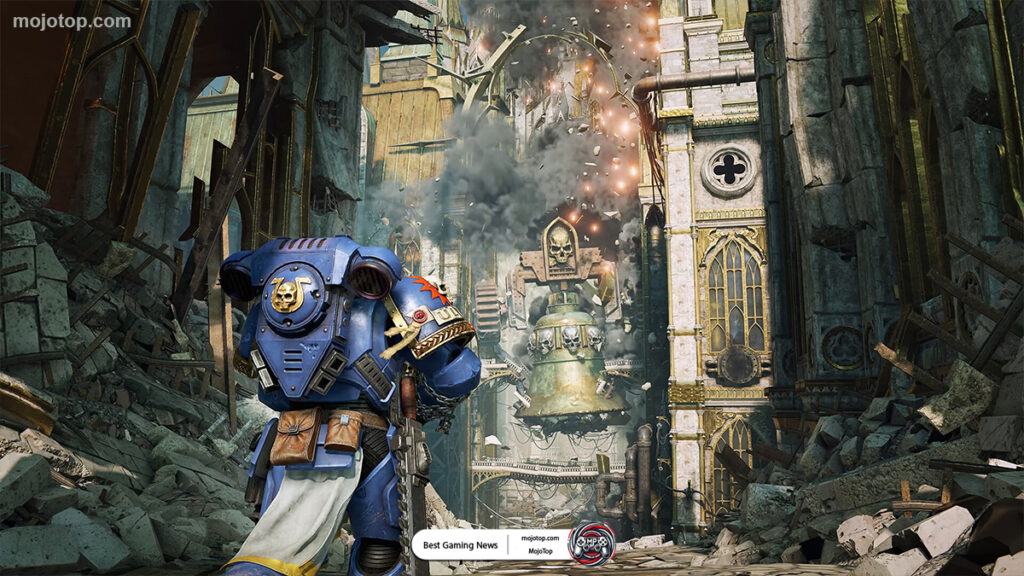 Warhammer 40000: Space Marine 2 character art of Lieutenant Titus in battle armor.