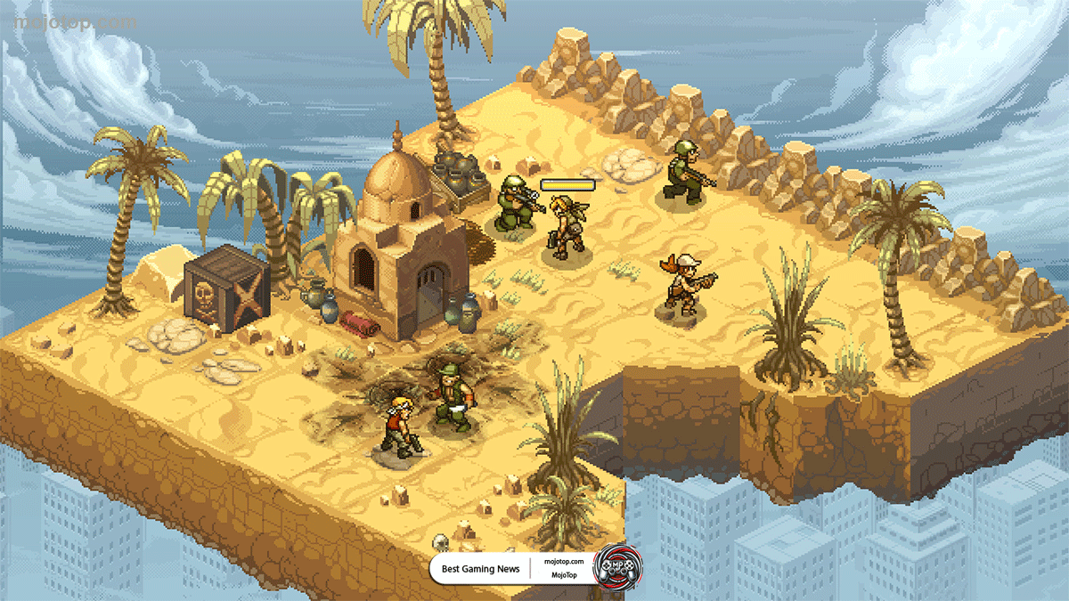 Metal Slug Tactics-inspired pixel art depicting a tactical grid layout
