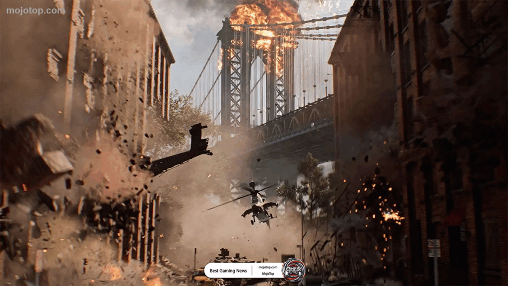 Battlefield 6 gameplay debris and collapsing buildings illustrating environmental destruction