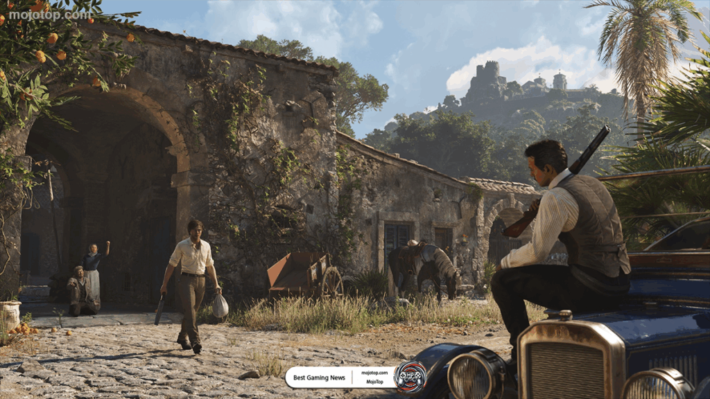 Mafia: The Old Country gameplay showing Enzo Favara in stealth mission