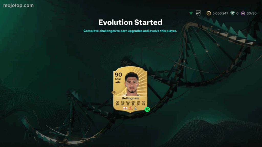 FC 26 Ultimate Team Evolutions menu showing player upgrade options and stats boost