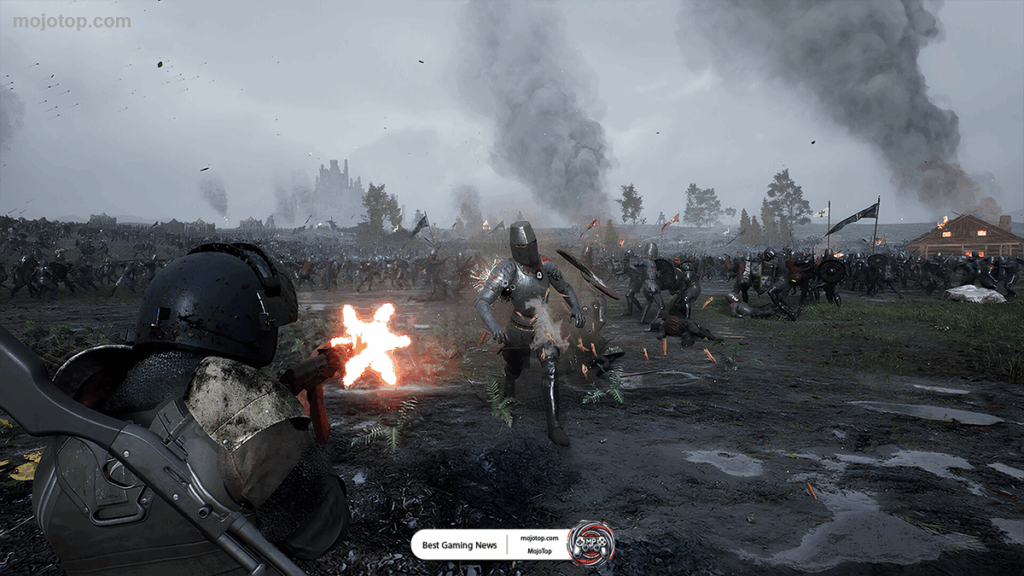 Kingmakers trailer still with soldiers and firearms in medieval setting