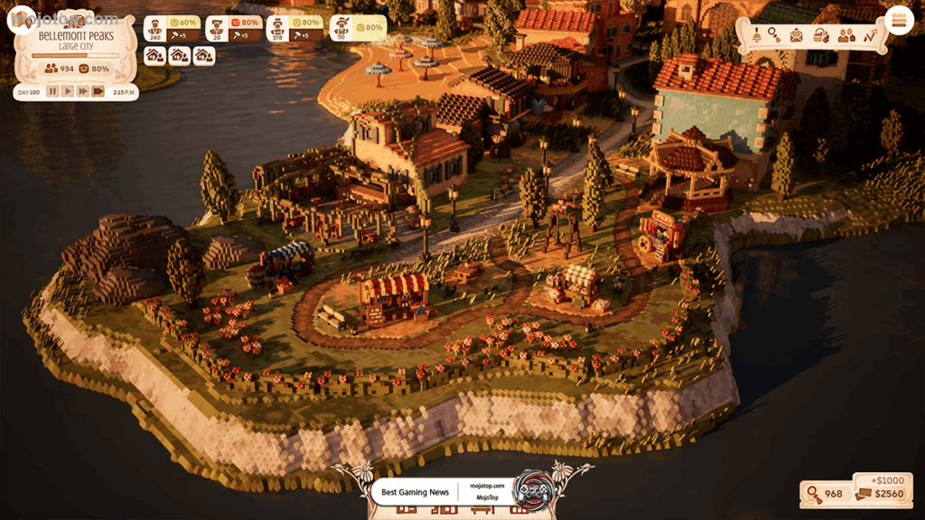 Town to City voxel art screenshot showing early buildings